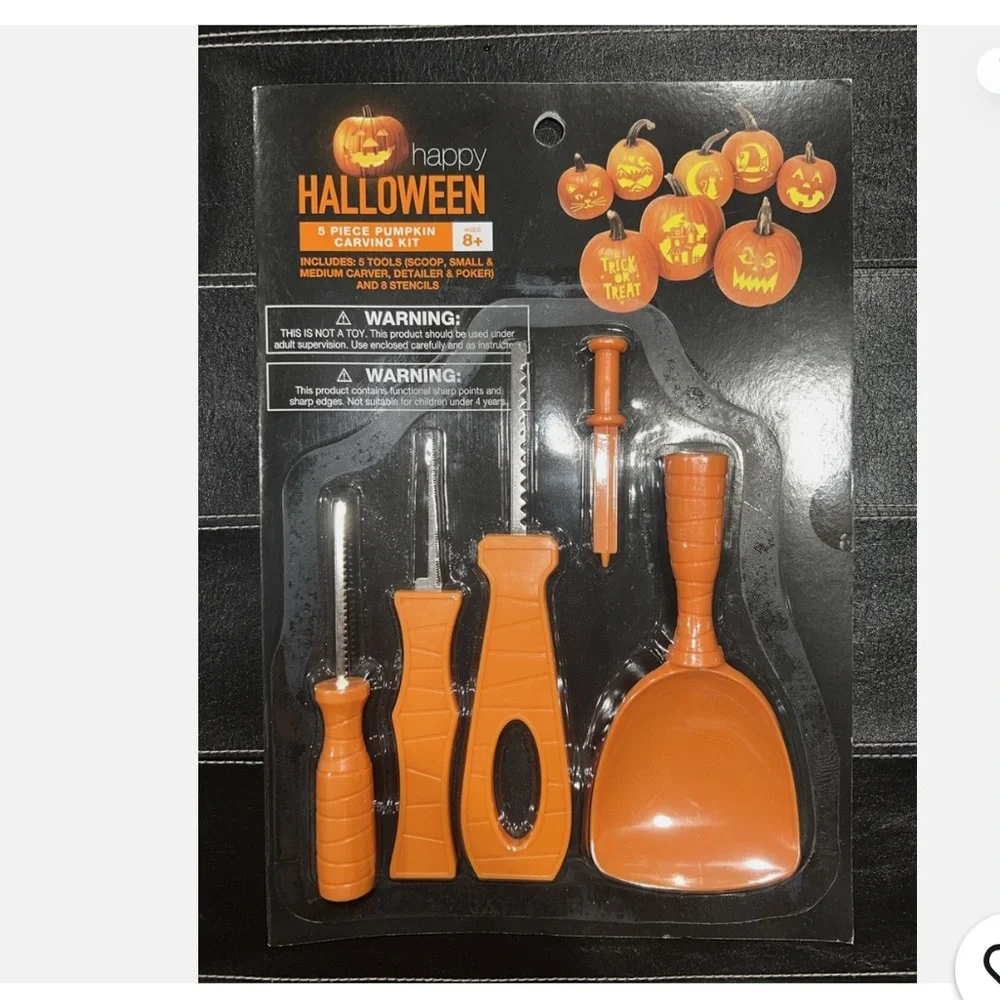 🆕5-Piece Pumpkin Carving Kit  with 8 Stencils